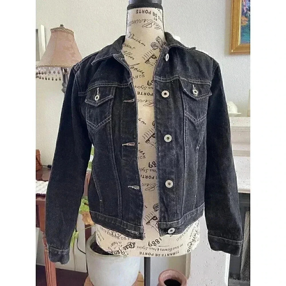 Guess Jeans Vtg Denim Black Jacket Button Down XL (junior) Sz Small For Women - Picture 1 of 9